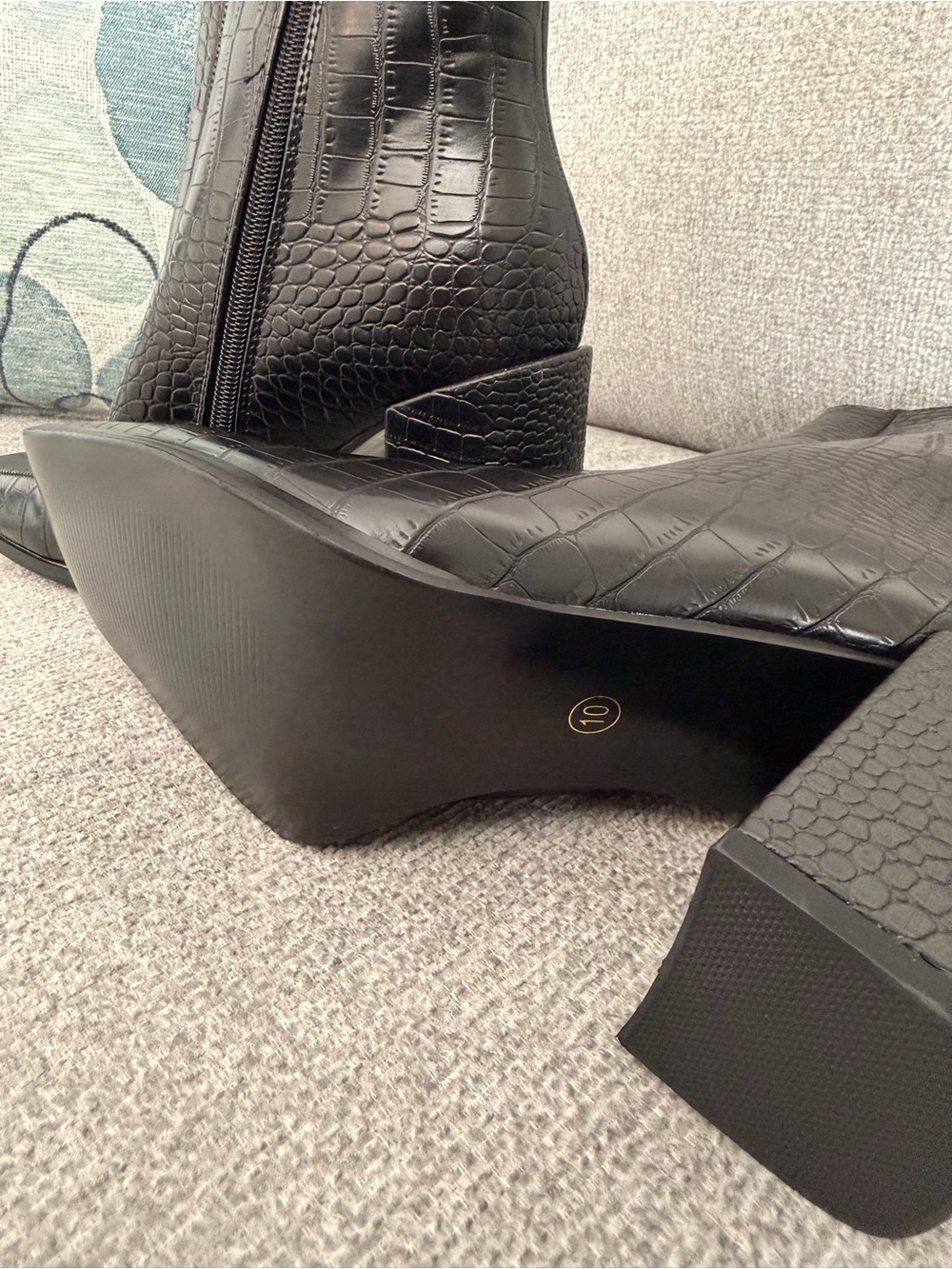 Black Croc-Embossed Block Heel Ankle Boots - Picture 2 of 4